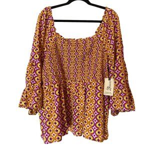 NWT Terra & Sky Boho Peasant Top Multi-Color 2X